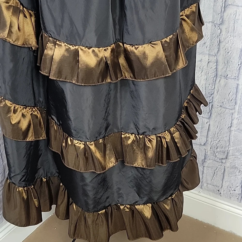 NO BRAND Ankle Length Black and Bronge Steampunk Ruffled Skirt - Picture 6 of 7